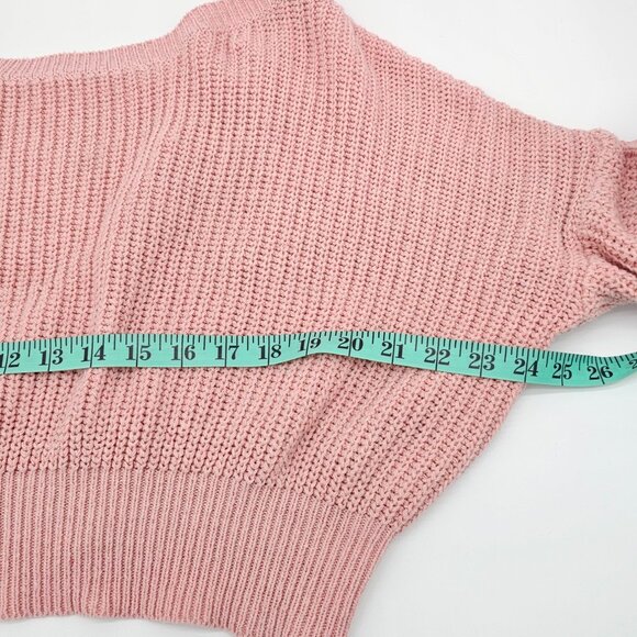 Women's Pink Cropped Distressed Knit Sweater, Size S - Picture 13 of 16